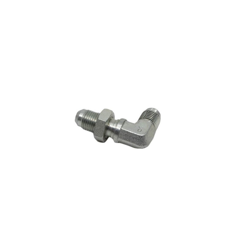 3/8 Male JIC x 3/8 Bulkhead Male JIC 90° - Bulkhead Union Elbow w/ Locknut - Steel