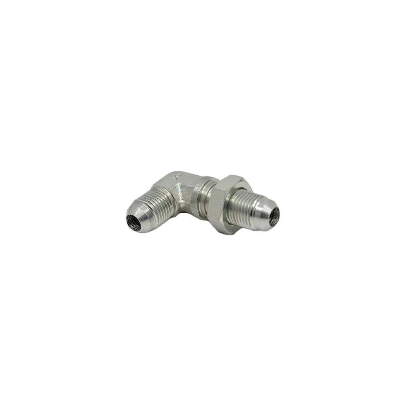 3/8 Male JIC x 3/8 Bulkhead Male JIC 90° - Bulkhead Union Elbow w/ Locknut - Steel