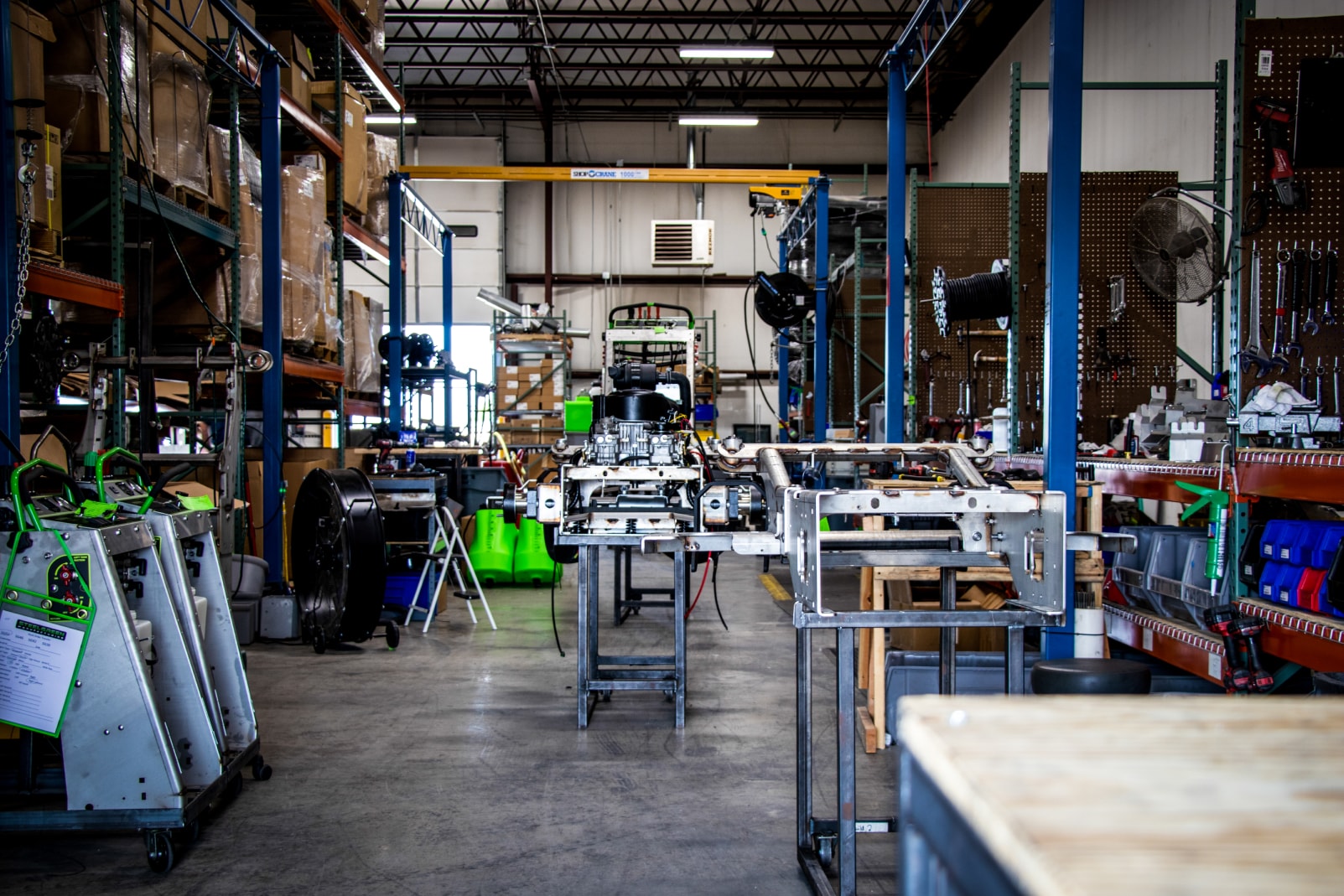 inside steel green manufacturing warehouse