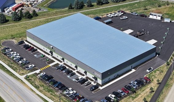 aerial view of steel green building